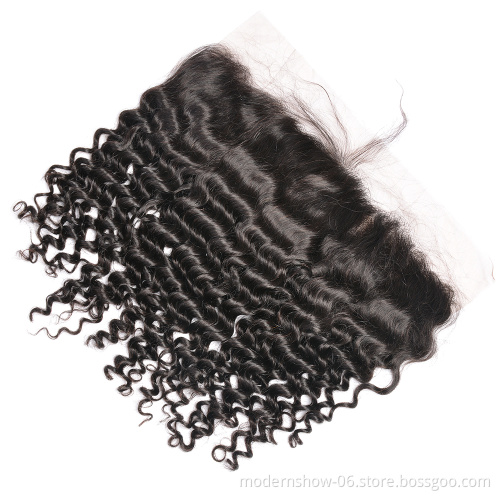 HD Lace Raw Virgin Brazilian Deep wave Curly Swiss Lace Frontal Deep Curl Ear to Ear Frontal closure size 13*4